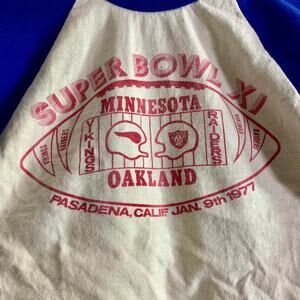 1977 SUPER BOWL XI MINNESOTA VIKINGS vs OAKLAND RAIDERS baseball tee shirt M